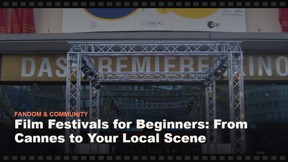Real photograph of a film festival red carpet premiere cinema, cover graphic for the Reelmonk guide "Film Festivals for Beginners: From Cannes to Your Local Scene"
