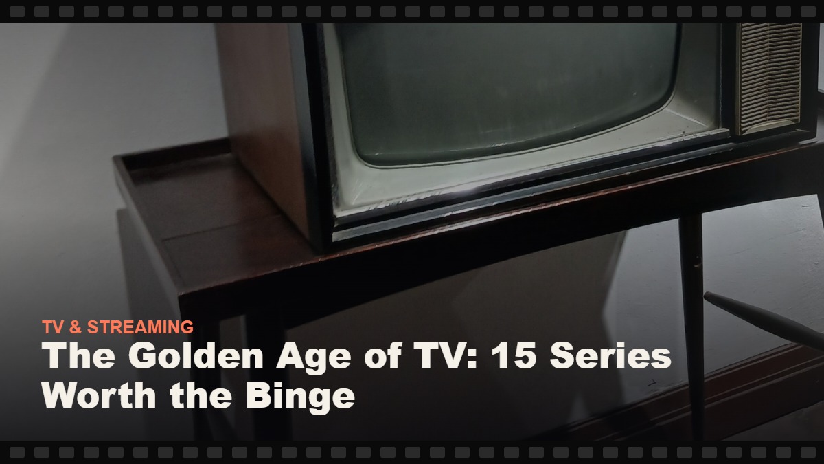 Real photograph of a vintage television set, cover graphic for the Reelmonk guide "The Golden Age of TV: 15 Series Worth the Binge"