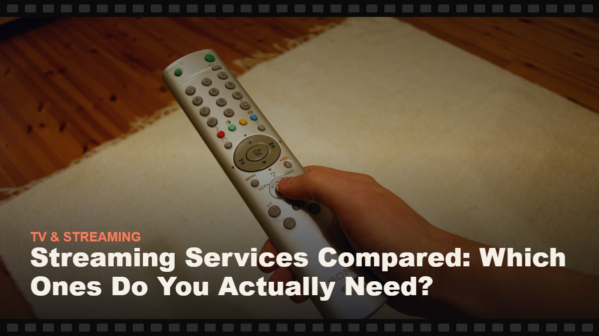 Real photograph of a TV remote control held in hand, cover graphic for the Reelmonk guide "Streaming Services Compared: Which Ones Do You Actually Need?"